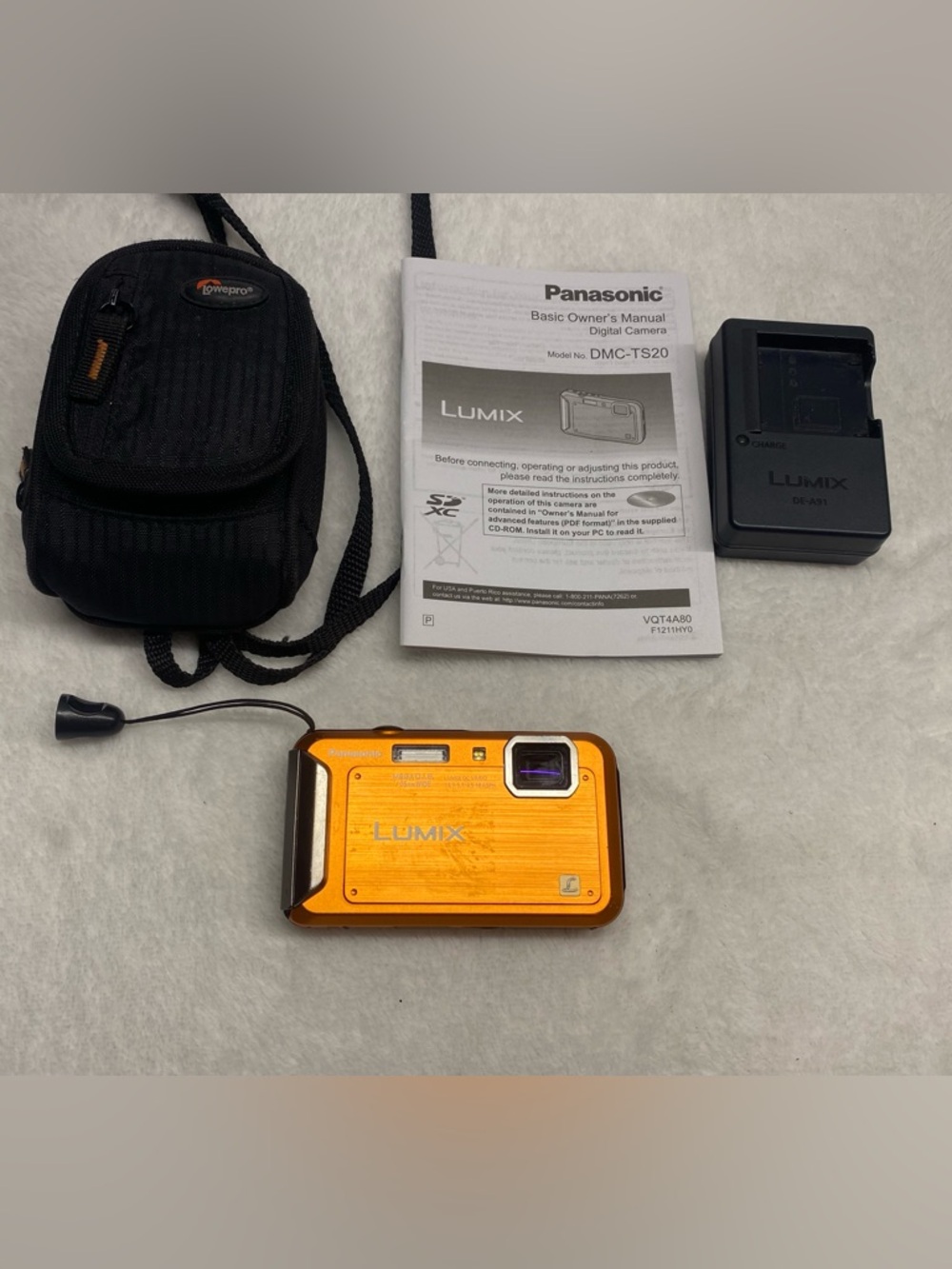 Panasonic Lumix DMC-TS20 Digital Camera Orange with Case and Charger